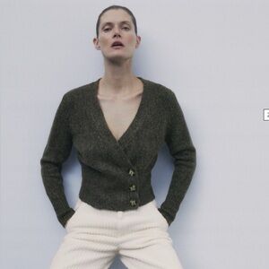 Zara Charcoal and Beige Knit Button Up Cardigan
